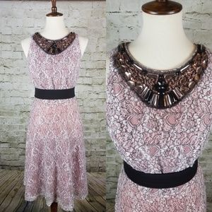 Pink and Black Lace Embellished Cocktail Dress